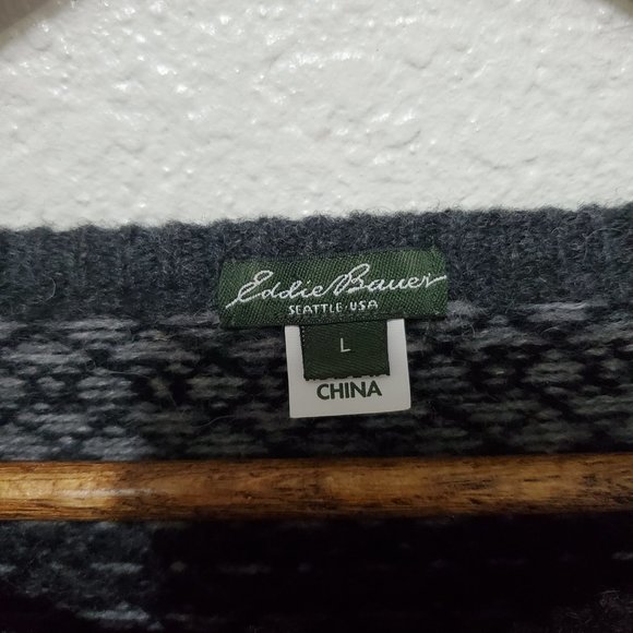 Eddie Bauer Fair Isle button up sweater cardigan wool gray - Picture 5 of 7